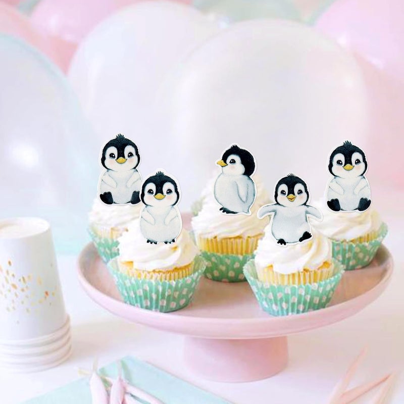 Ercadio 40 PCS Edible Penguin Baby Cupcake Toppers Cute Penguin Cake Picks Christmas Xmas Holiday New Year Holiday Winter Baby Shower Kids Birthday Party Supplies - Image 4